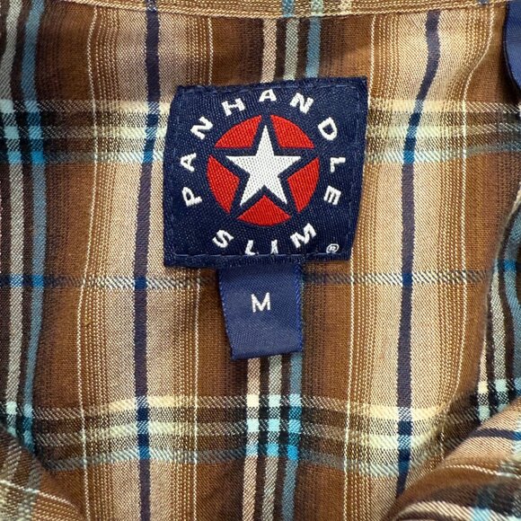 Panhandle Slim Mens Plaid Button-Down Shirt Sz M Brown/Blue Long Sleeve Western - Picture 5 of 12
